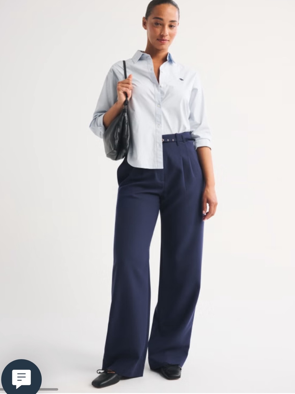 Abercrombie & Fitch Tailored Wide-Leg Trousers in Navy